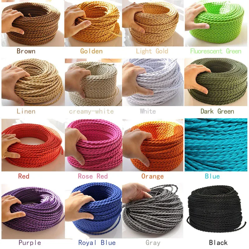 10M Retro Chandelier Braided Electrical Wires 2*0.75mm Double Copper Wire for Bar Restaurant Personality DIY Light Fixtures Line |