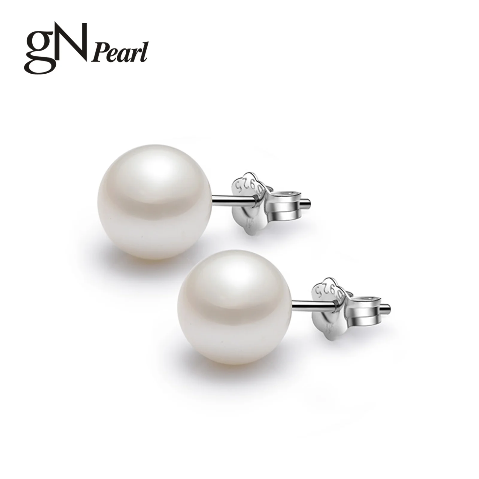 

gN Pear Classic Style Real 925 Sterling Silver Natural Freshwater Pearl Stud Earrings gNPearl Fine Jewelry for Women Wedding