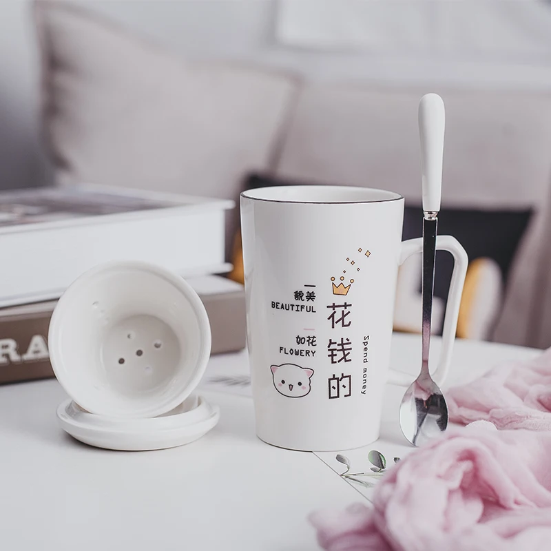 

Water Cup Shipping Free Fashion New with Spoon Cup Lid Home Office Fancy Gift Coffee Tea Milk Cups