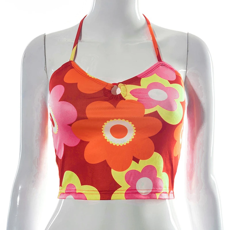 Сексуальный укороченный топ в стиле Харадзюку с цветочным узором и открытой