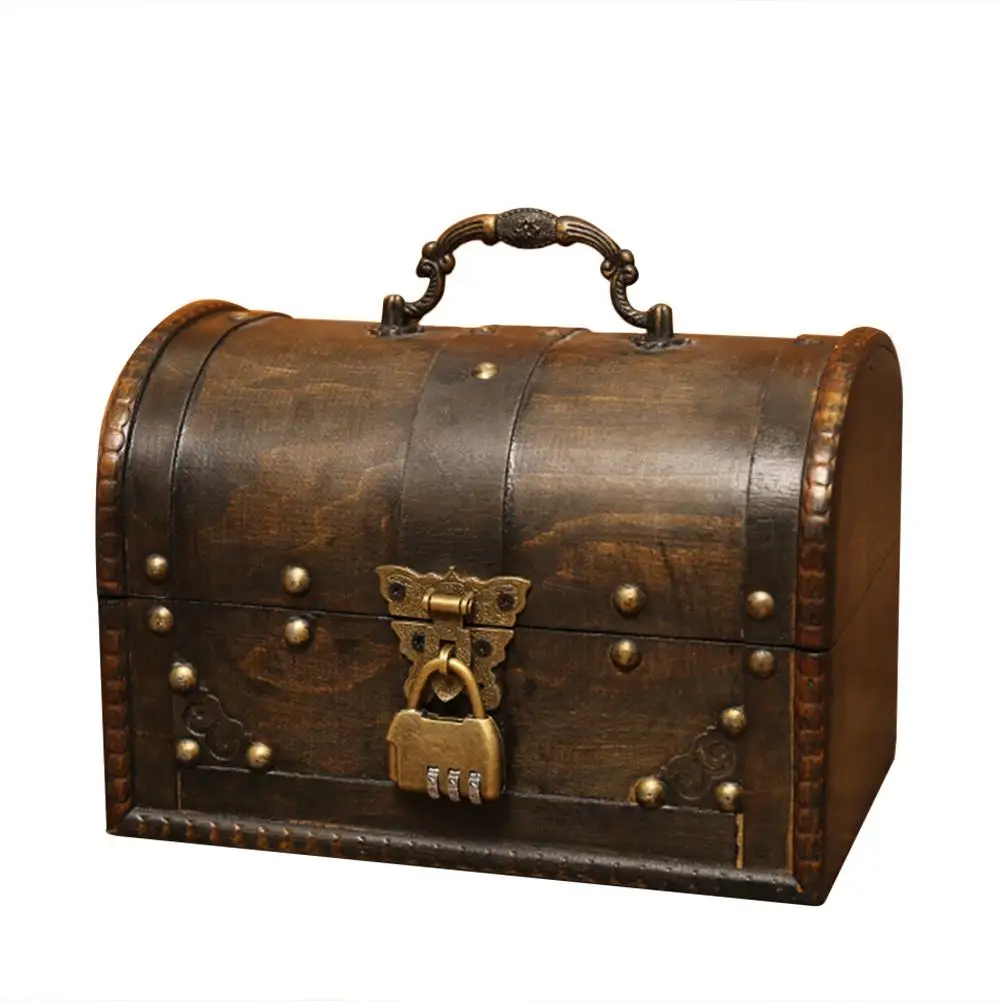 European Nostalgic Storage Box Desktop Sundries Small Home Decoration Wooden Retro Jewelry Treasure With Lock |