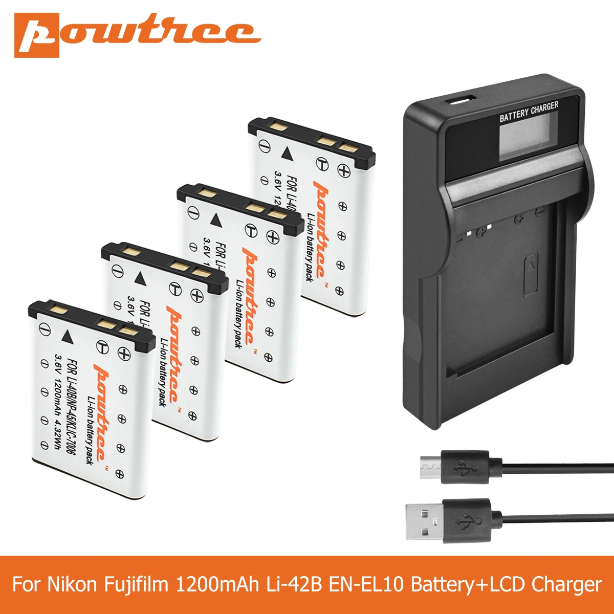 POWTREE 1.2Ah Li 40B NP45 42B EN EL10 RU ENEL10 цифровой Камера Батарея + ЖК дисплей Зарядное