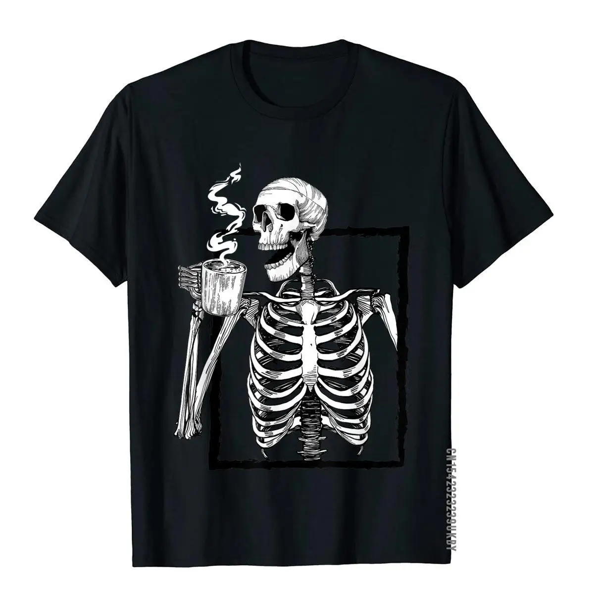 

Забавная футболка со скелетом, питьевой кофе, забавная футболка с черепом на Хэллоуин, хлопковые топы нормальной семьи, футболка в английском стиле для мужчин