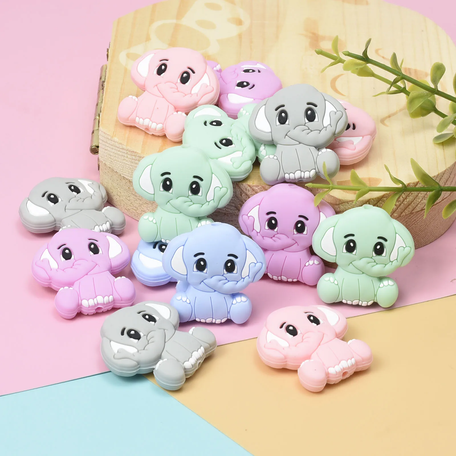 Mini cuentas de elefante de silicona sin BPA para dentici&oacute;n de beb&eacute;, cadena de chupete artesanal, cuentas de pentagrama de roedores, 10 piezas-0