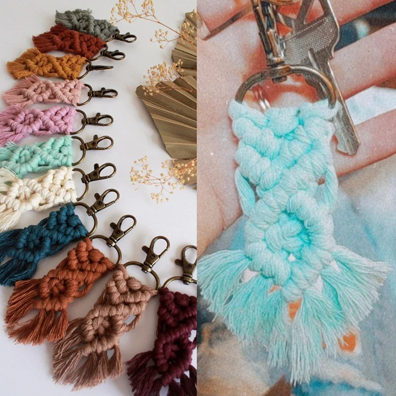 11 Pcs Mini Macrame Keychains Boho Woven Key Ring with Tassels for Car Bag Pendant Purse Charm Unique Gift | Украшения и