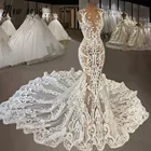 Кружевное свадебное платье с юбкой годе и шлейфом, платье невесты большого размера на заказ