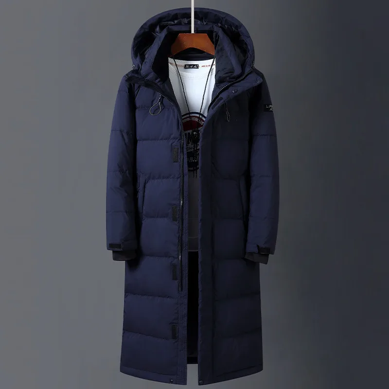 Русская зимняя Толстая Теплая мужская длинная куртка с капюшоном на белом утином