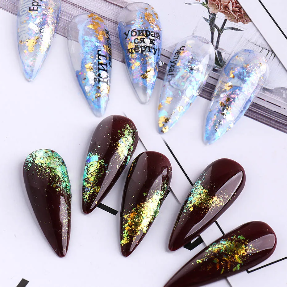 Аврора опал неоновая пудра для ногтей блестки хлопья алюминиевая фольга