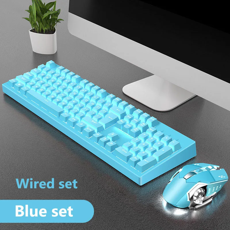 USB Проводная игровая клавиатура с подсветкой и мышь 104 брелки механическая клавиатура с ощущением игровая мышь для ноутбука PC компьютерный геймер - Цвет: Blue Set