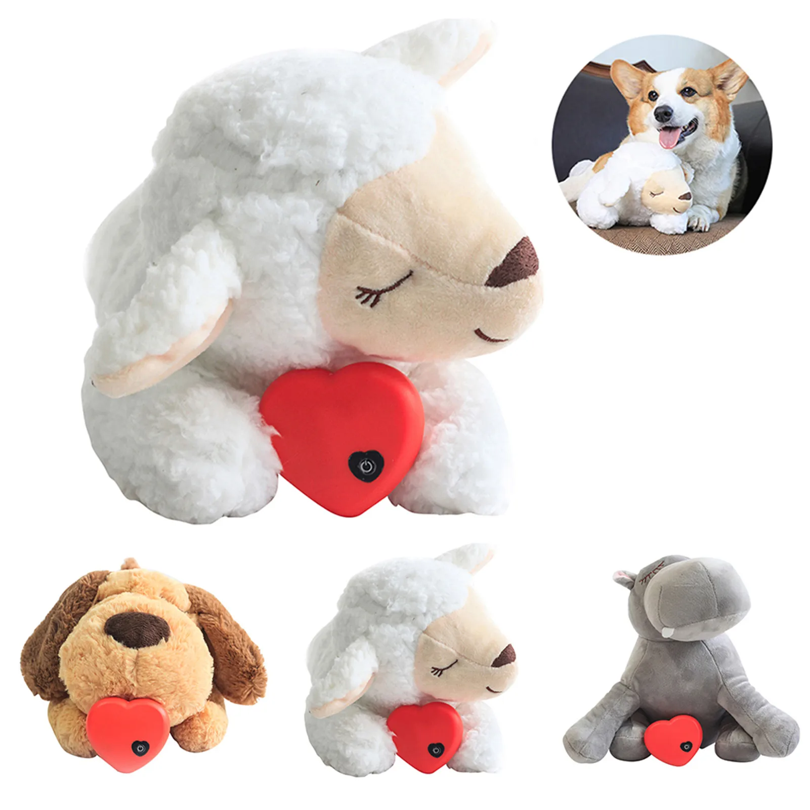 Dog Plush Toy Heartbeat Comfort Toy Accompany Sleeping Cat Toy Heart Beat Soothing Plush Doll Sleep For Smart Dogs Cats Toys