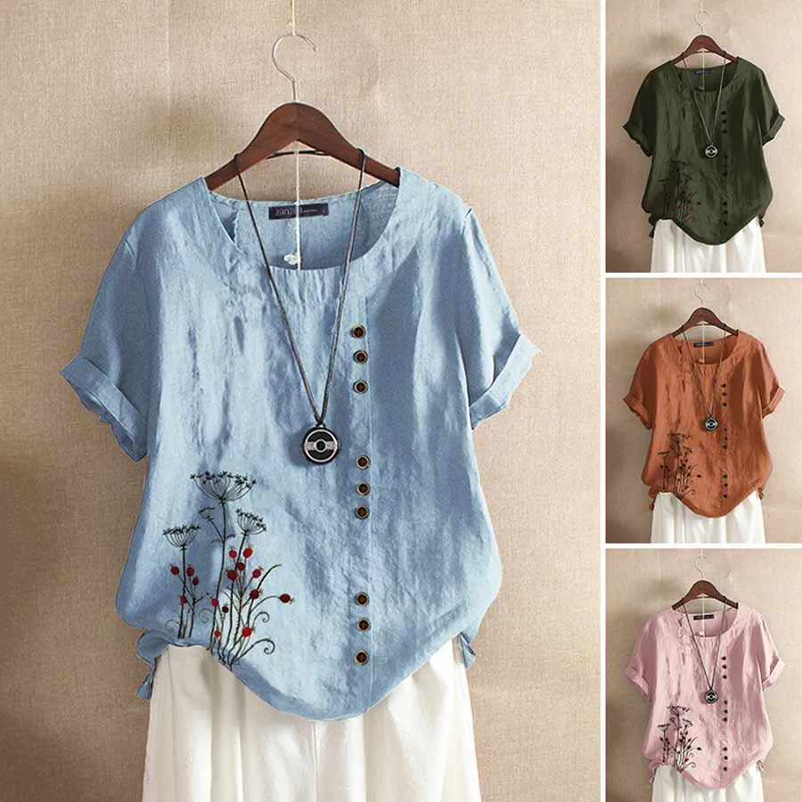 Женская винтажная блузка с вышивкой элегантная хлопковая льняная рубашка
