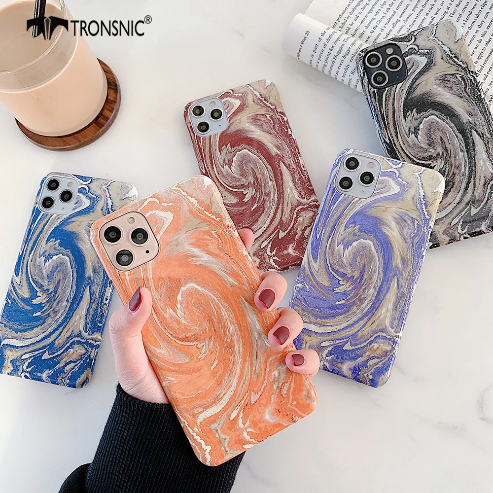 Глянцевый мраморный чехол для телефона iPhone 11 Pro Max XR XS MAX блестящий оранжевый синий