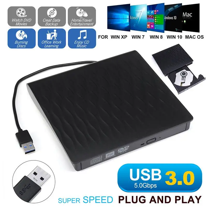 Тонкий внешний CD DVD привод Оптический USB 3 0 DVD/CD ROM плеер RW записывающее устройство