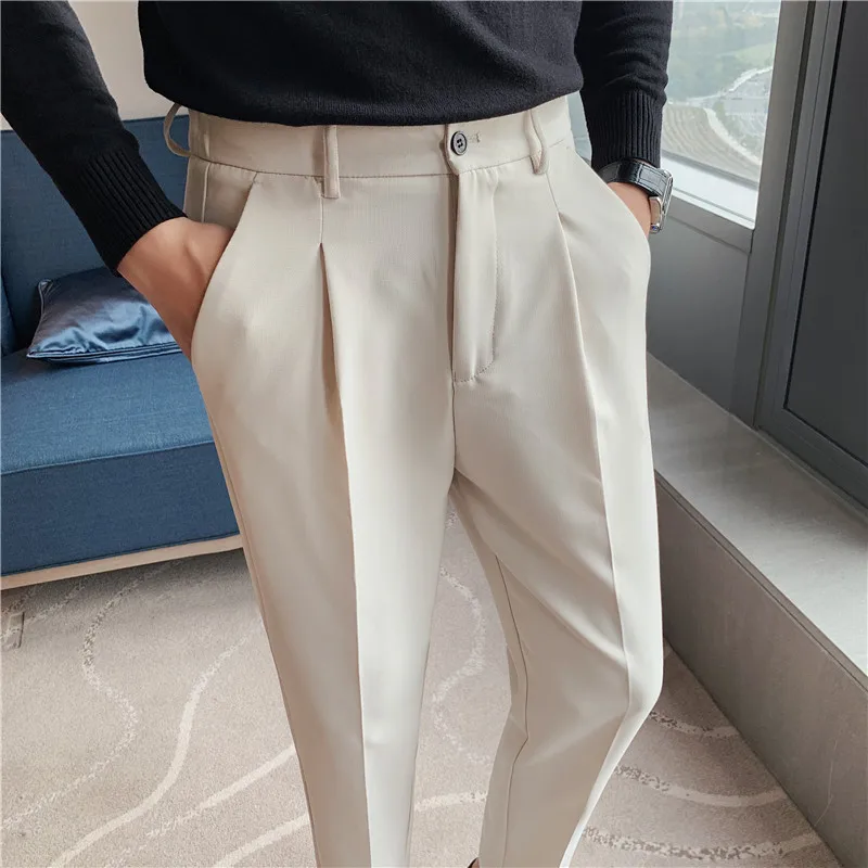 

2021 Spring Wedding Business Dress Pants Men Fashion Casual Suit Pants Streetwear Pantalon Homme Office Social Trousers White