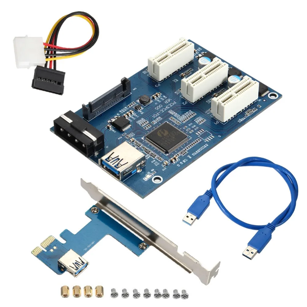 

PCI-E Adapter Card Set PCI-E Express 1X To 3X Multiplier HUB Riser Card With PCI-E Converter Cable For Motherboard