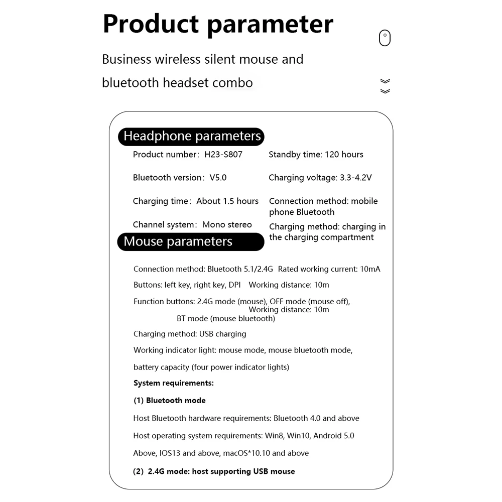 

Wireless Bluetooth Mouse and Headset 2 in 1 Bluetooth 5.0 Wireless Earbuds with 1000mah Charging Box for IOS Android