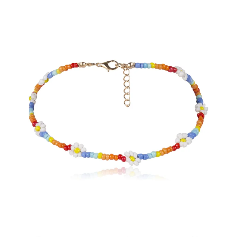 

Bilandi Fashion Jewelry Seed Beads Necklace Sweet Design Bohemia Style Little Daisy Rainbow Choker Necklace For Girl Lady Gifts