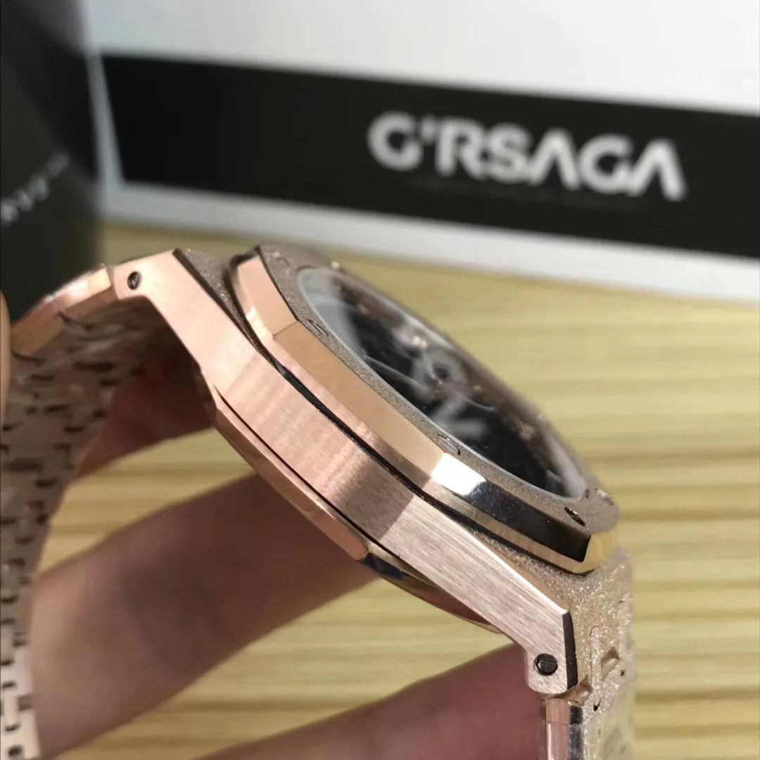 

Luxury New Men Automatic Mechanical Stainless Steel Rose Gold Matte Diamond Sapphire Black Watch Tourbillion Skeleton AAA+