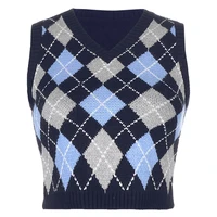SIDDONS Women Sweater Vest Vintage Y2K Girls Sleeveless Plaid Knitted Cropped Sweaters New Preppy Style Sweaters Vest Female