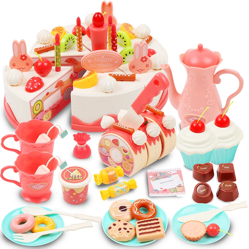 83 Pcs DIY Kitchen Toy Pretend Cutting Birthday Cake Toys Decorating Party Role Play Food Playset Baby Educational Gift