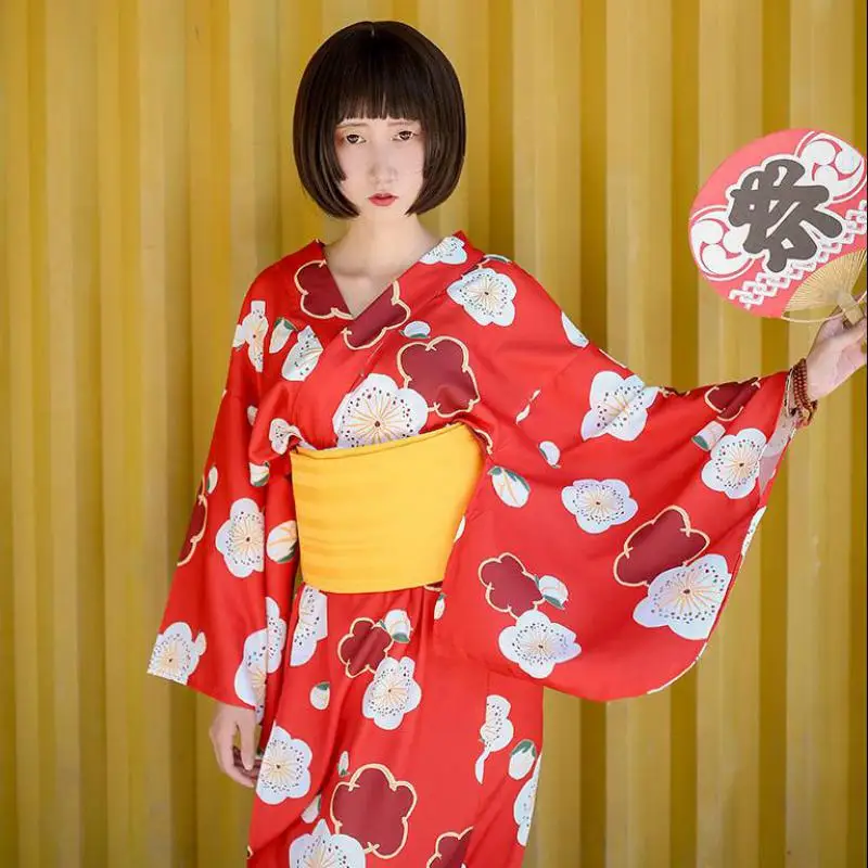 

Hot Sale Girls Women Red Sakura Kimono Cosplay Bathrobe Improvement Kimono Goddess Ming Girls Photo Photography Performance