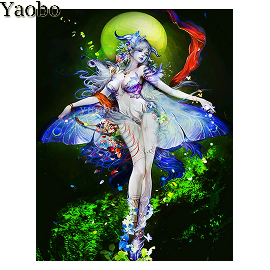 

Алмазная 5D картина «сделай сам», вышивка Elf Girl, полноразмерная Круглая Мозаика Стразы, Бабочка, луна, Набор для вышивки крестиком, домашний д...