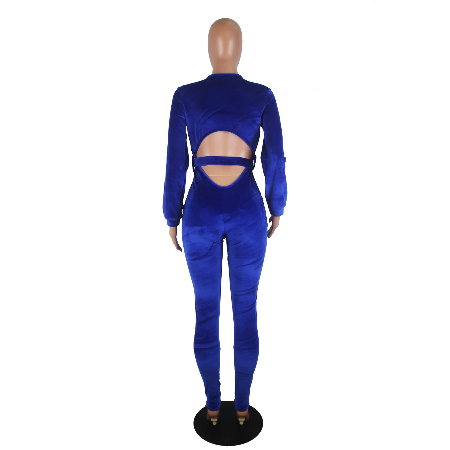 

Womens Velet Jumpsuits V Neck Long Sleeve Back Cut Out Skinny Bodycon Night Club Party Overall Streetwear High Stretchy Bodysuit