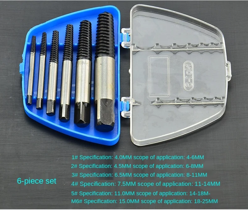 

6Pcs/set Steel Damaged Screw Extractor Drill Bit Broken Speed Out Guide Set Broken Bolt Remover Easy Out Tool Accessories
