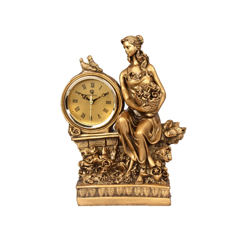 

Wedding gift European style bedroom living room fashion goddess craft clock and watch base clock ornament clock resin lover gift