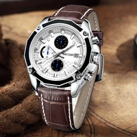 megir fashion quartz men watches fashion genuine leather strap chronograph watch clock men waterproof luminous reloj hombre