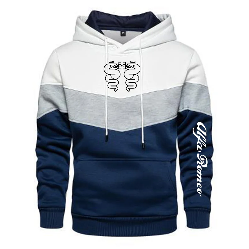 

2021 New Men Alfa Romeo Logo Spring and Autumn Round Neck Casual Pullover Long Sleeve Patchwork Hoodie 5 Colors
