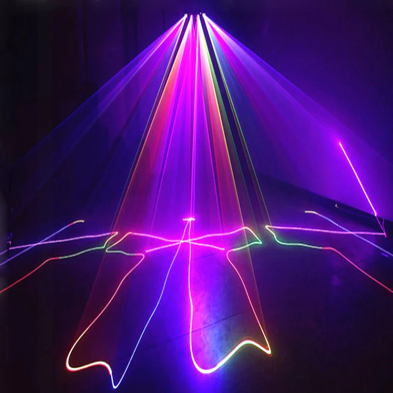 Скидка RGB 3в1 светодиодный диско-сценический лазерный проектор DMX/управление звуком 4 объектива полный цвет линии лазерного сканера для DJ Club Bar Вечер...