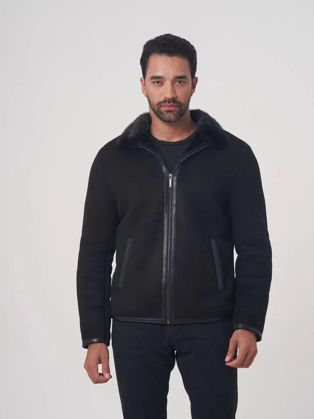 

New men's autumn winter suede jacket with mink fur collar high-quality men's coat formal brand men's clothing OGMANDO1811