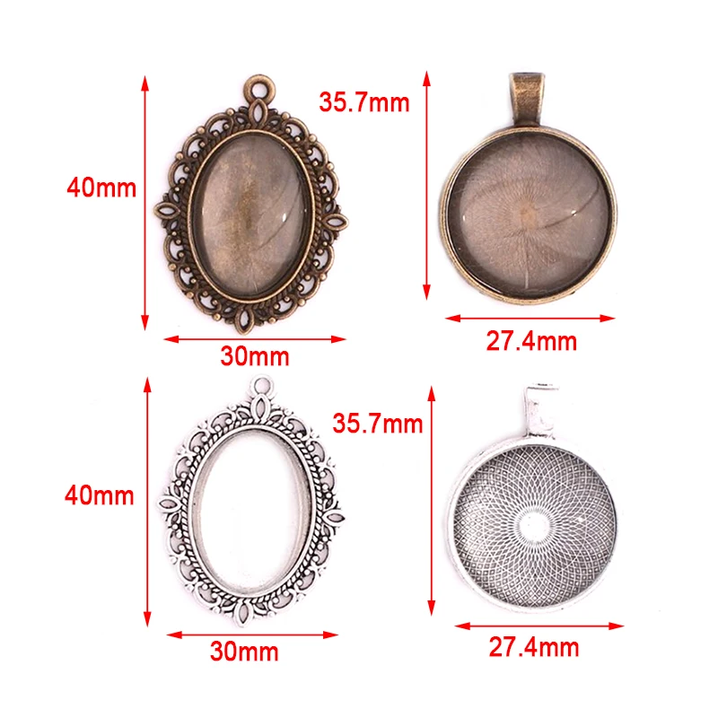 

64pcs/set Unique DIY Round Oval Pendant Trays With Glass Cabochon Base Jewelry Making Pendant Set Jewelry Gift