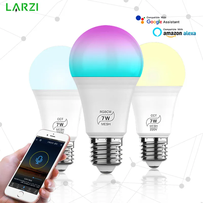 Умсветильник Bluetooth лампа E27 7 Вт светодиодная RGB работает с Alexa/Google Home 85 265 в CCT/RGBCW
