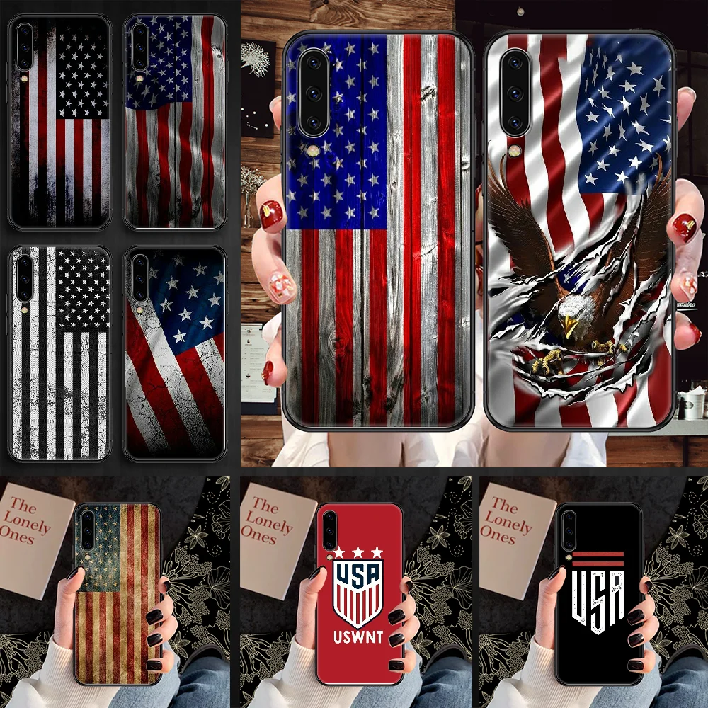 

America USA Flag Phone case For Samsung Galaxy A 3 5 7 8 10 20 21 30 40 50 51 70 71 E S 2016 2018 4G black silicone shell trend