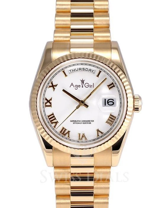 

Classic New Men Daydate Stainless Steel Automatic Mechanical Sapphire Gold White Rome Dial Limited Classic Watch 36mm