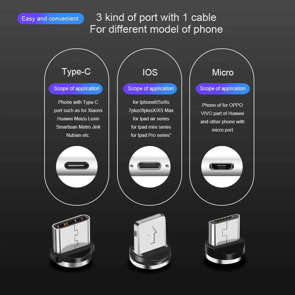 Магнитный кабель Vanniso 2 м, кабель Micro usb type-C для iPhone xs, samsung, быстрая зарядка, магнитное зарядное устройство, USB кабели, зарядный шнур B