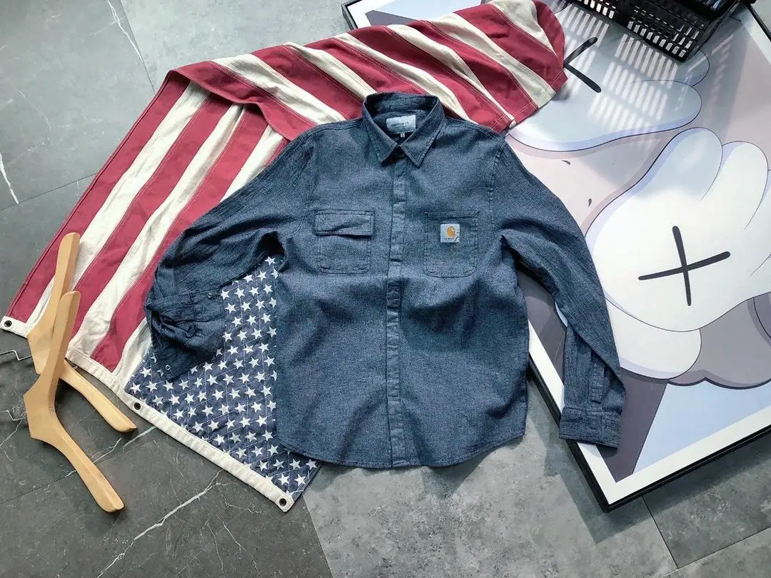

New spring and summer men's long-sleeved shirt sea island cotton cotton embroidered denim simple tooling thin jacket