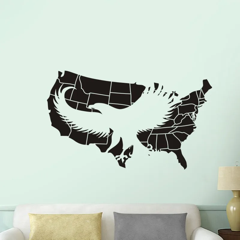 

US Eagle Map Wall Stickers Large New Design Coffee Shop Pattern Wall Decal Vinyl Poster Sticker USA Hawk Map Decals