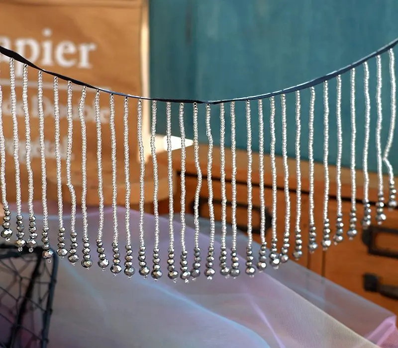 

1meter Hand-beaded tassel, silver glass hanging beads, lace accessories,handmade bead accessories