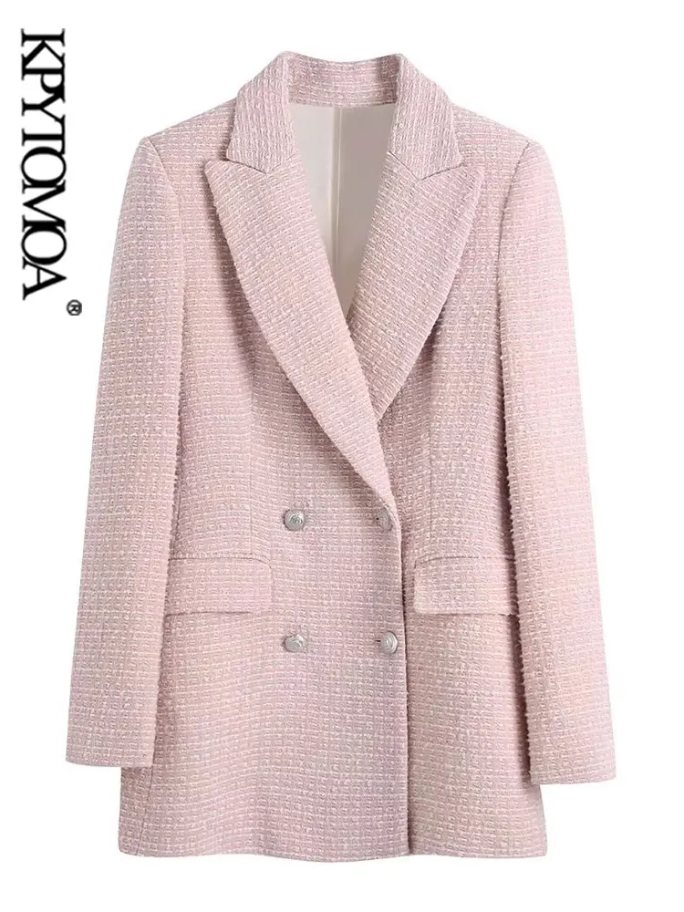 

Женский твидовый двубортный пиджак KPYTOMOA, винтажный пиджак с длинными рукавами и карманами с клапаном, верхняя одежда, шикарный пиджак для ж...