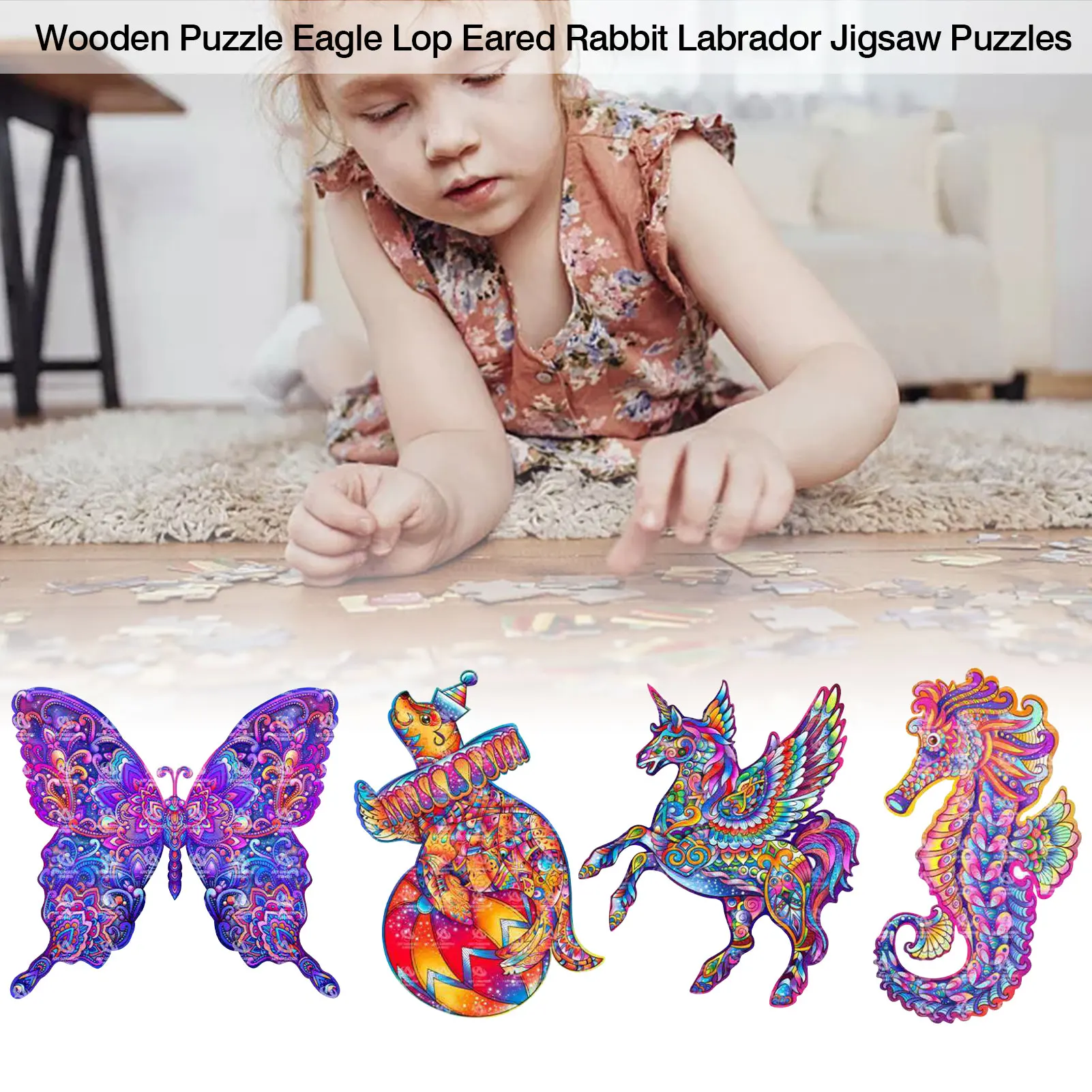 

Wooden Jigsaw Puzzle Children Adults Butterflies Seals Horses Seahorses Animal Unique Shape Jigsaw Pieces for Adult Play fit