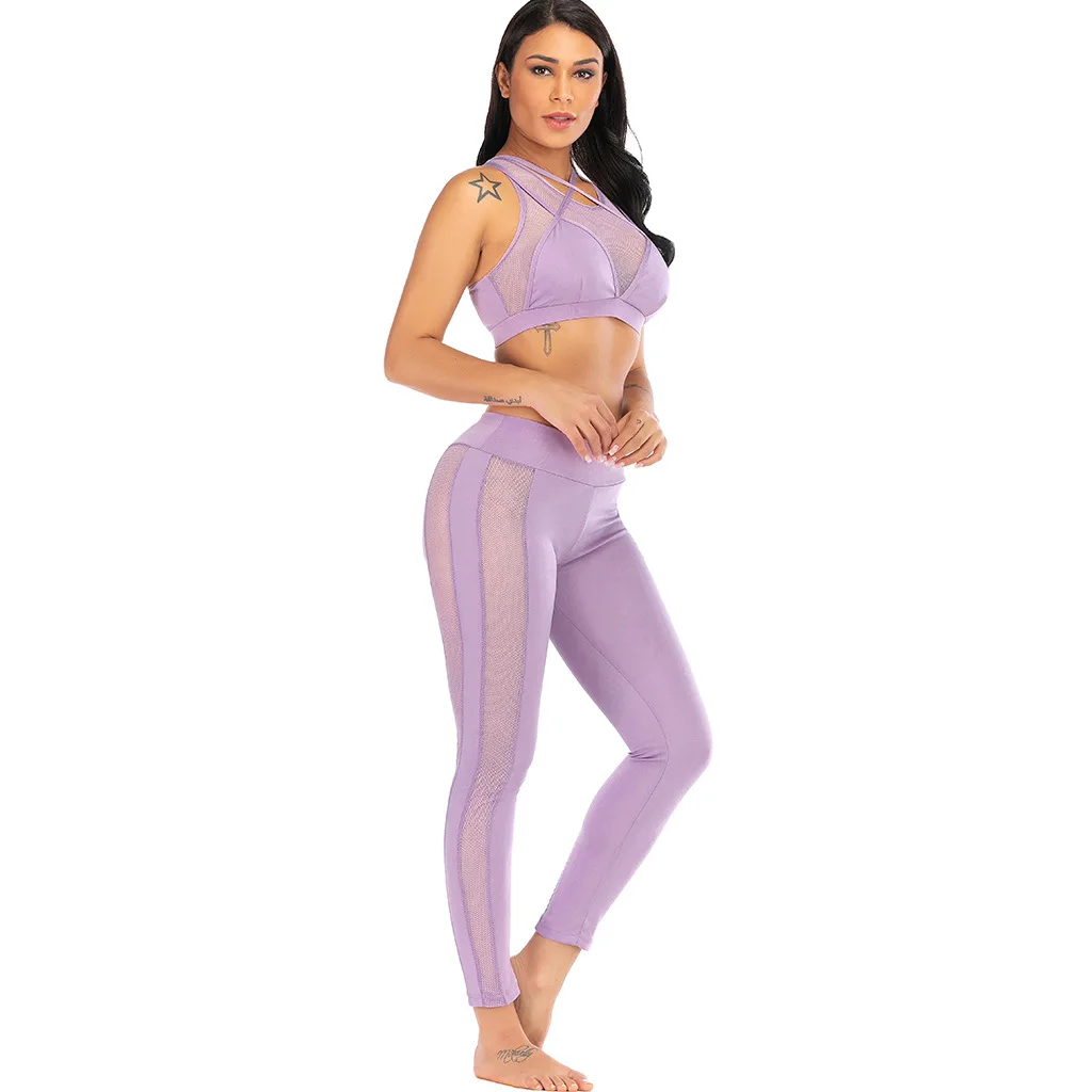 

Workout 2 Piece Set Hoodie Yoga Pants Mesh Leggings Women Sexy Tops Sports Bra Fitness Outfits Gym Wear Exercise Lounge Clothing