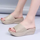 2021 г., Модные женские сандалии; Повседневные водонепроницаемые шлепанцы с открытым носком на среднем каблуке и платформе с блестками; Летняя женская обувь