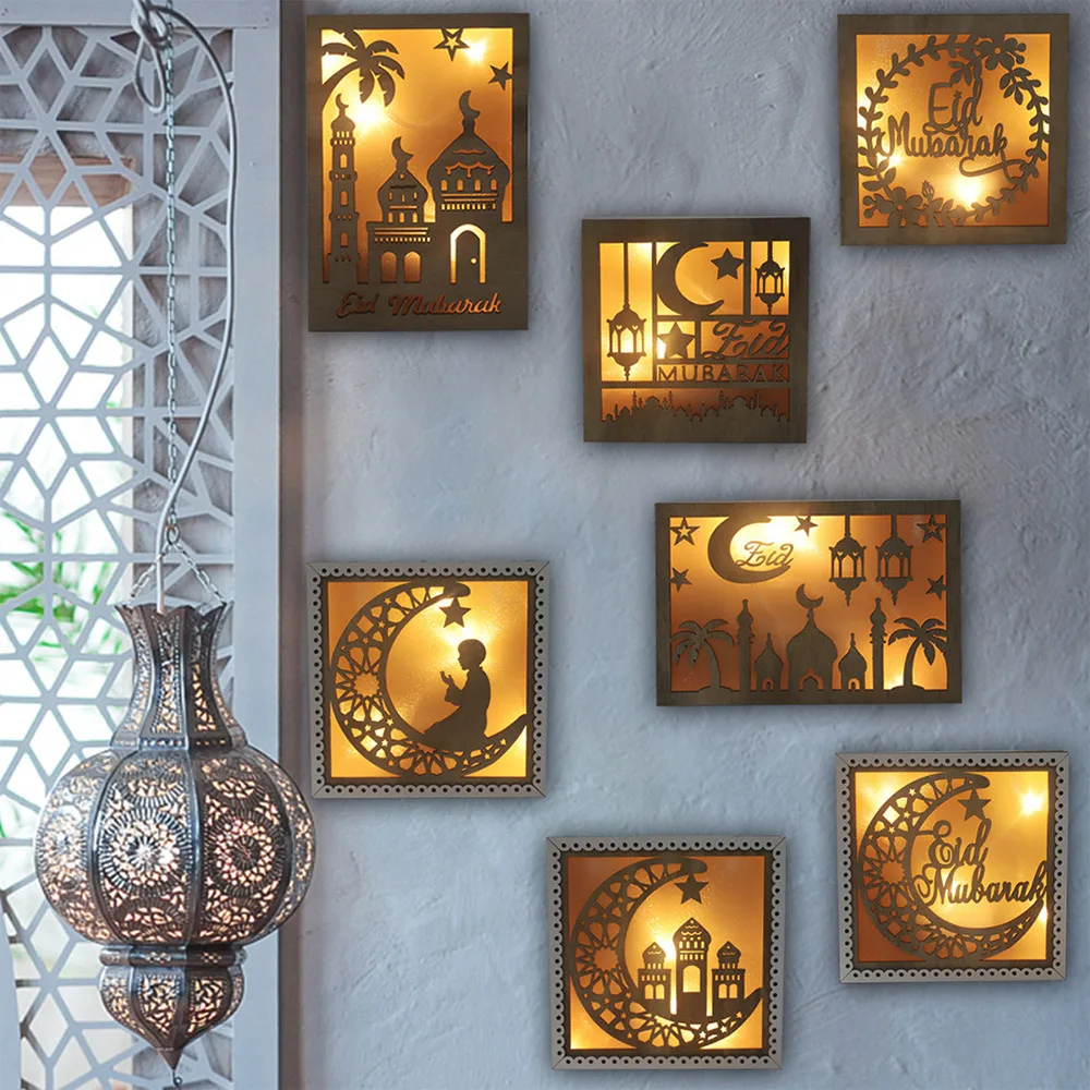 

Luanqi LED Light Moon Star Ramadan EID Mubarak Decoration Wooden Ornament Islamic Muslim Eid Used For Home Party Decoration