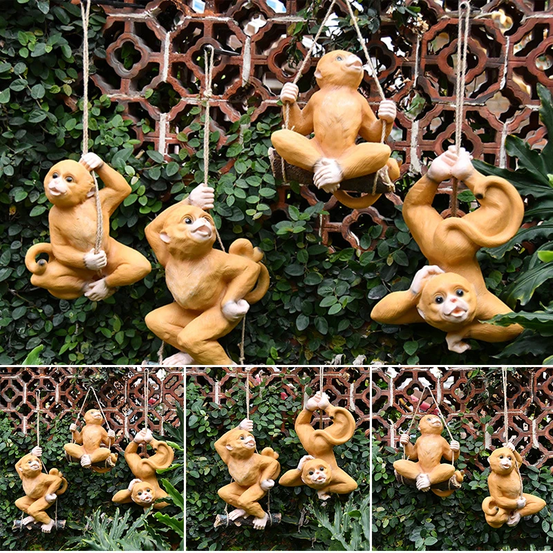 

Simulation Animal Statue Ornament Resin Hanging Monkey Gardent Tree Pendant for Outdoor Home Shelf Free Garden Supplies