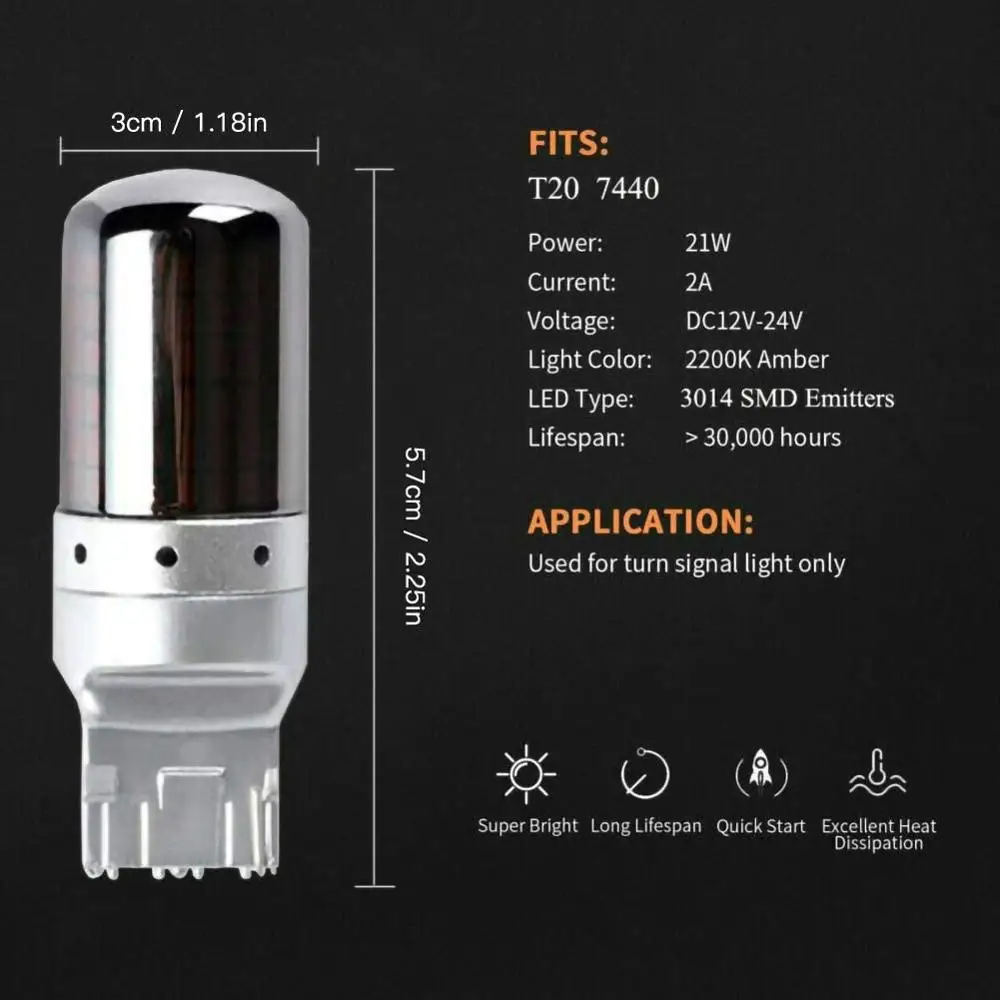 Fuleem 2 шт. серебро хром светодиодные лампы Скрытая нет Hyper Flash T20 7440 992 для спереди и
