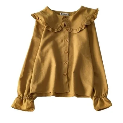 Женские рубашки в Корейском стиле модные блузки с воротником Питер Пэн топы