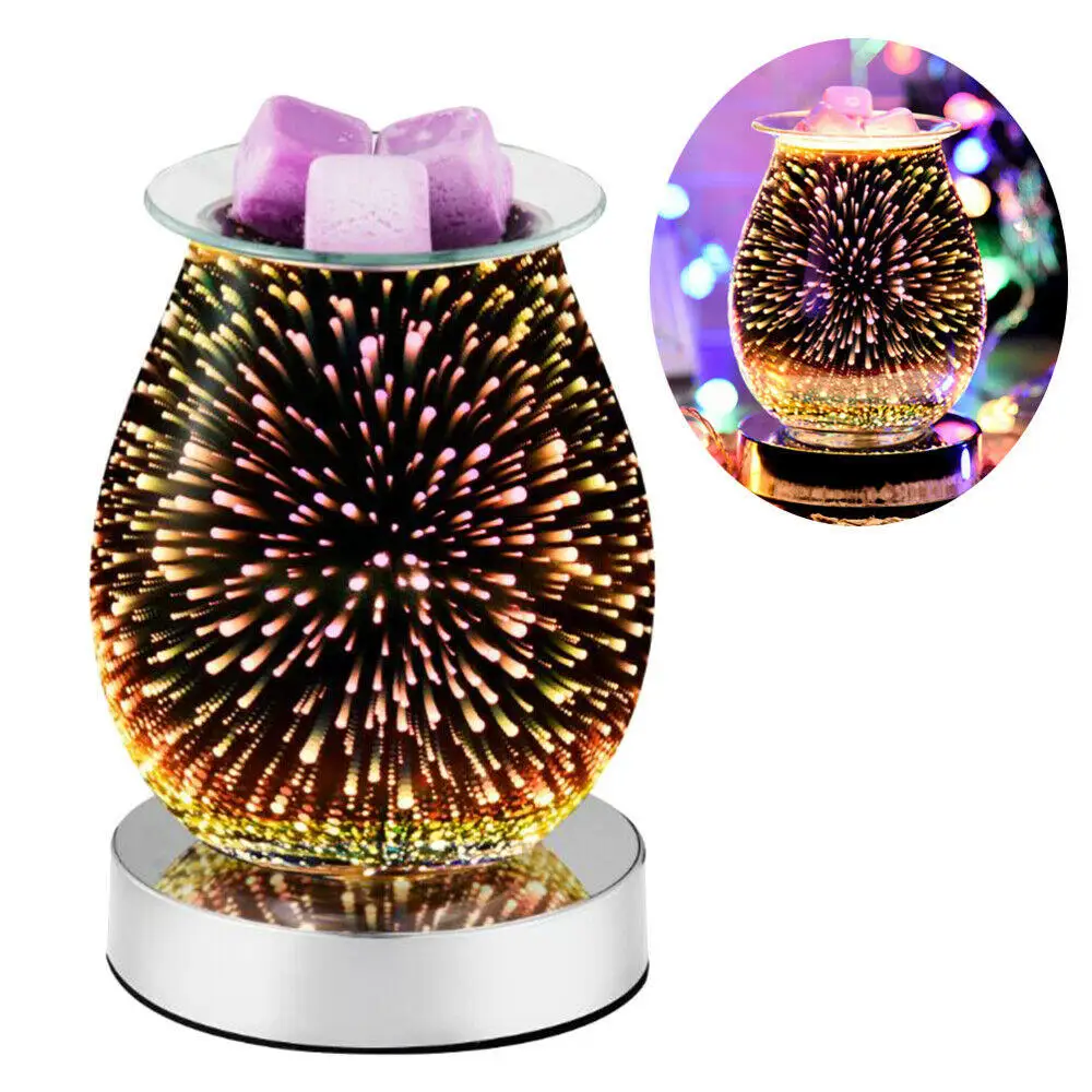 

1 Pcs 3D Glass Electric Firework Oil Wax Melt Burner Home Fragrance Aroma Touch Silent Lamp Soothing Sleep